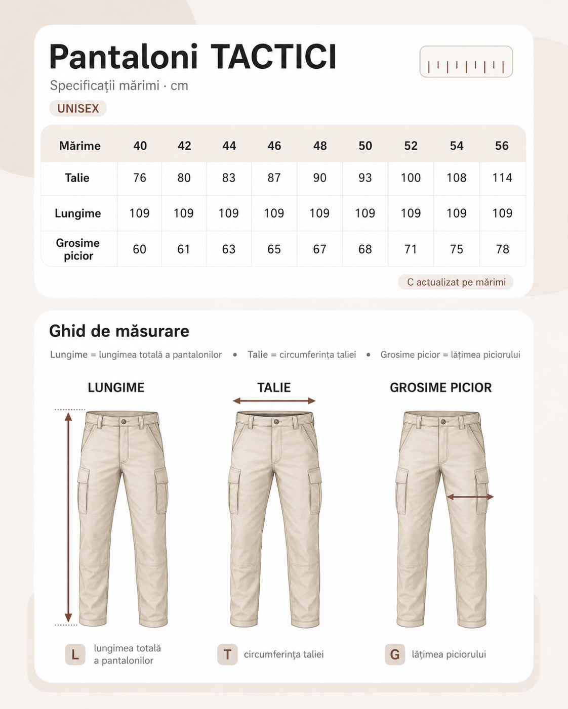 Tabel de mărimi pentru Pantaloni Vară Ignifugați - Smurd